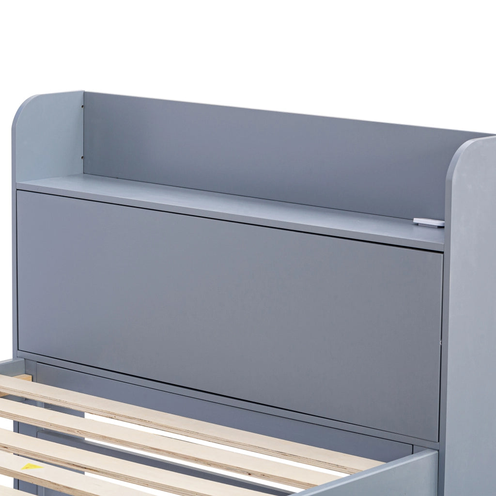 Letto con letto estraibile 90 × 190 cm con 2 cassetti comodino con USB rete a doghe in legno grigio