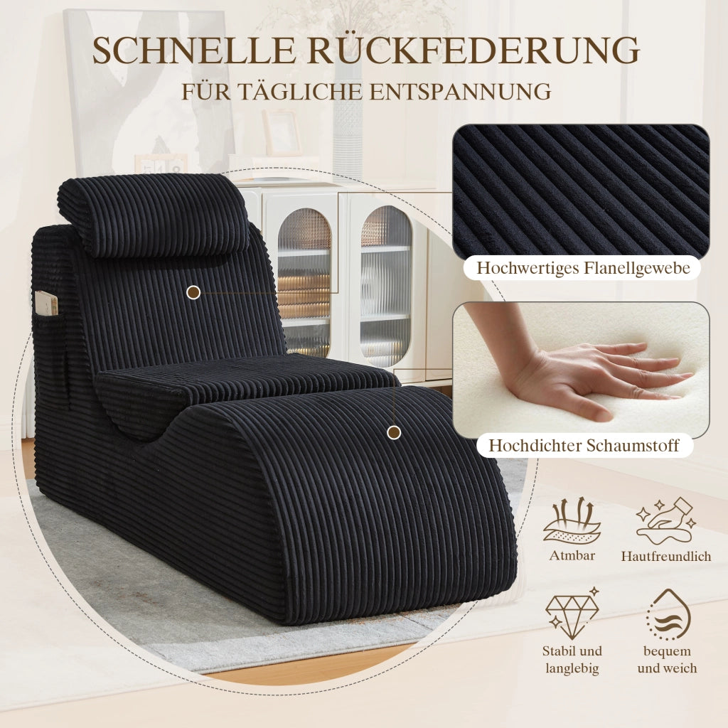 Poltrona Ergonomica con Tasca Laterale e Cuscino Rimovibile in velluto a coste Nero