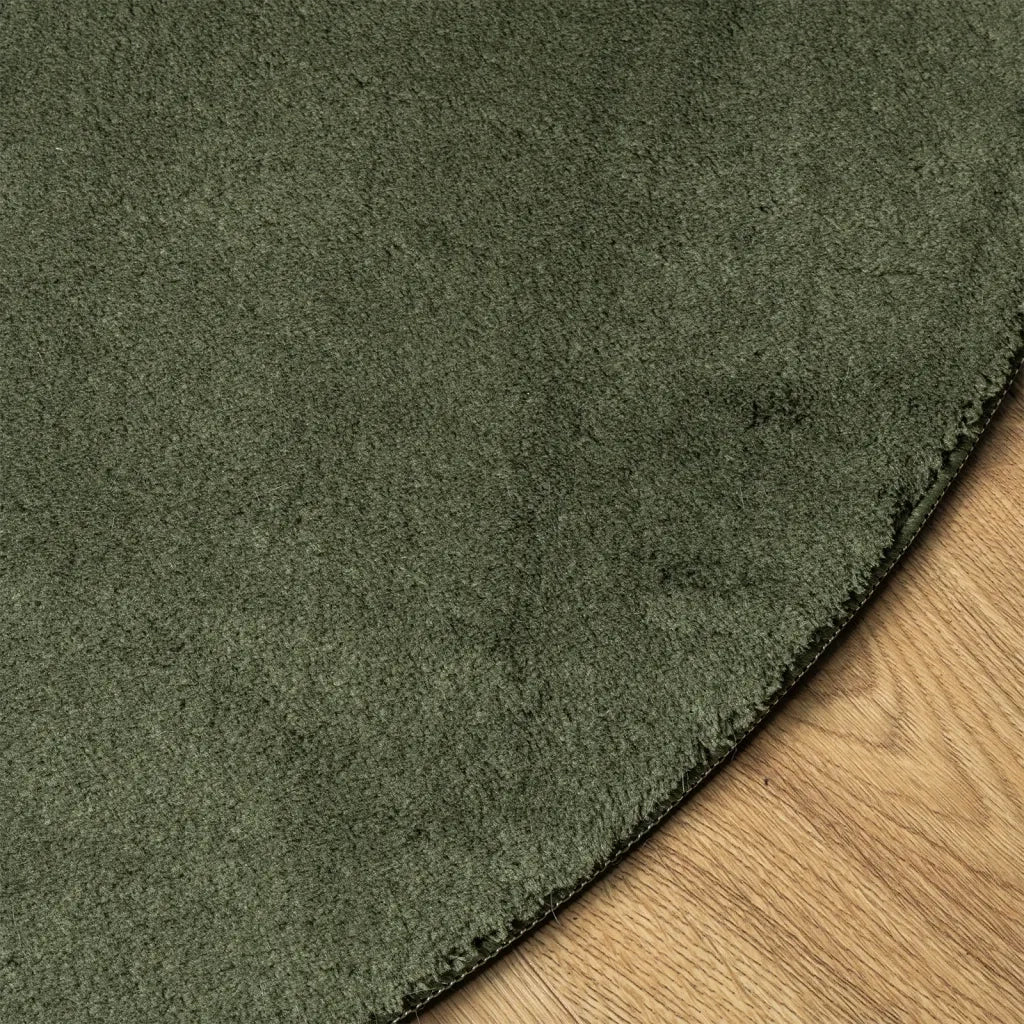Tappeto Pelo Corto HUARTE Morbido Lavabile Verde Bosco Ø 100 cm 375104