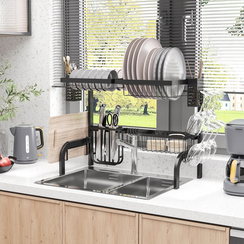 Scolapiatti a due livelli modulabile ¨C zephmum ¨C nero 81.5x31.5x53.5cm