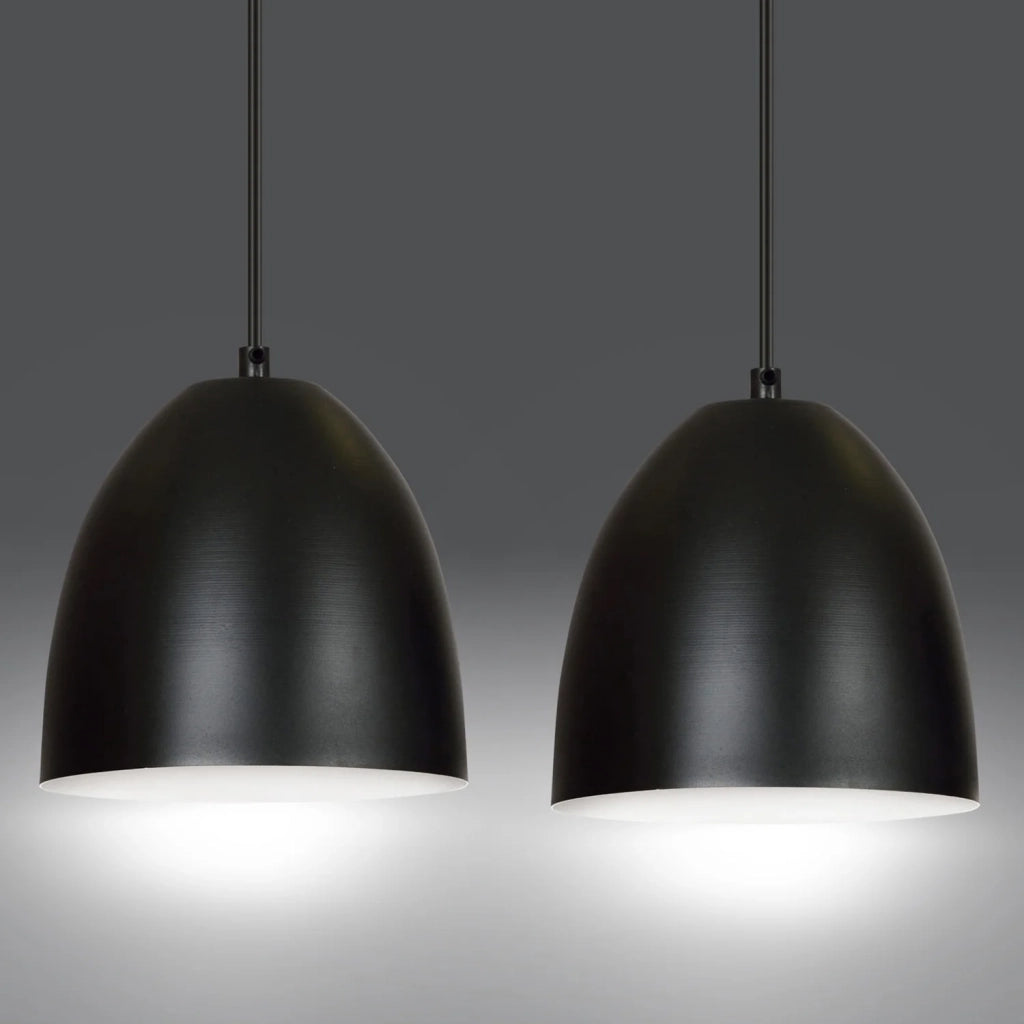 Lampadario 2 Luci Reartù In Acciaio Nero Con Cupole In Nero E Bianco