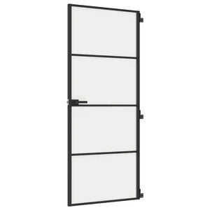Porta Interni Sottile Nera 83x201,5cm Vetro Temperato Alluminio 155119