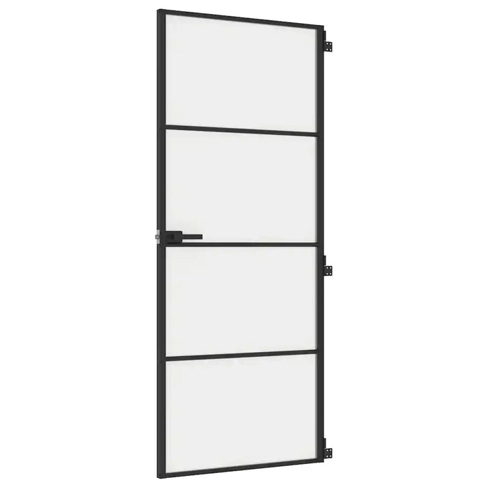 Porta Interni Sottile Nera 83x201,5cm Vetro Temperato Alluminio 155119