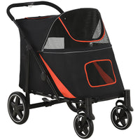 Passeggino per Cani Taglia Media e Grande 112x65x100 cm Pieghevole con Ingressi a Cerniera Nero e Rosso