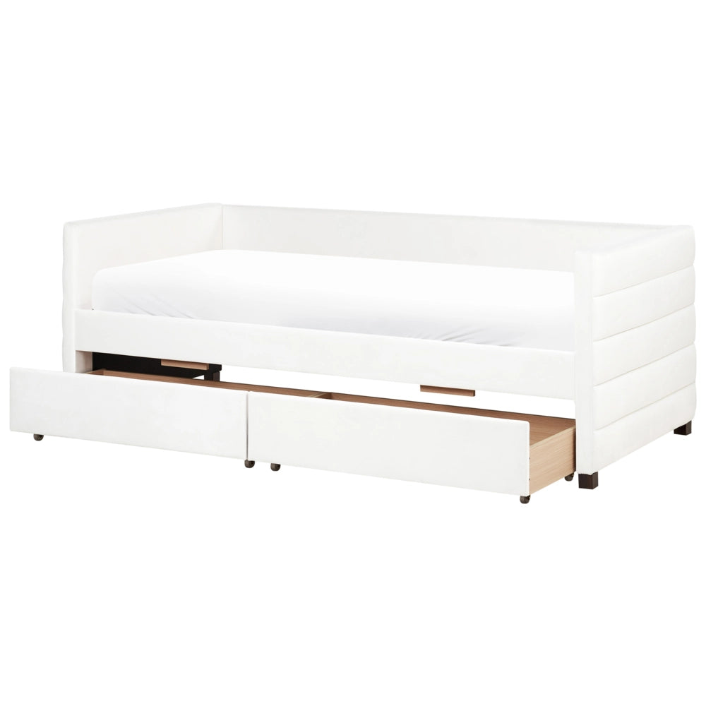 Letto con contenitore con cassetti in velluto bianco sporco 90 x 200 cm stanzetta design elegante