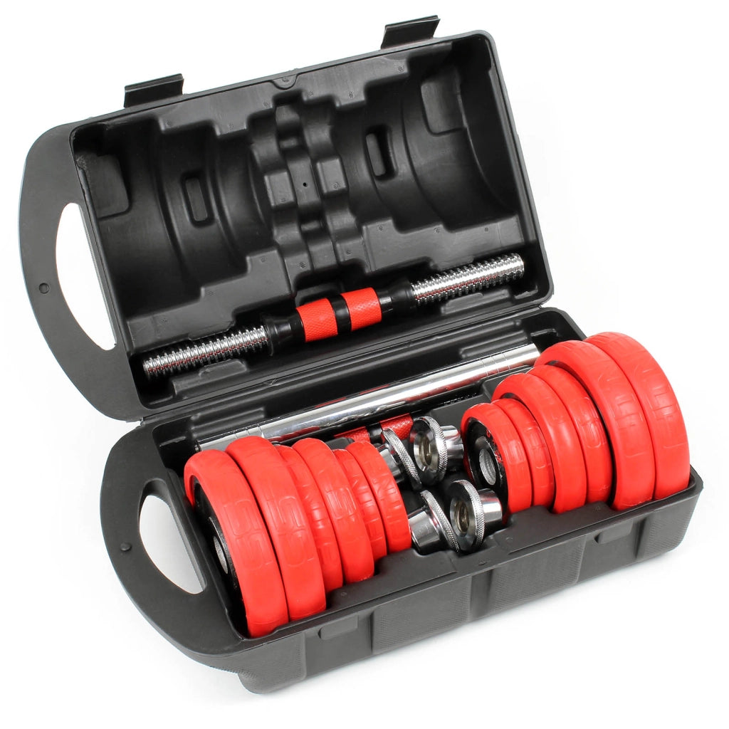 LUXTRI Set manubri da 20 kg Manubri corti e lunghi 2in1, 12 dischi ed estensione per manubrio lungo