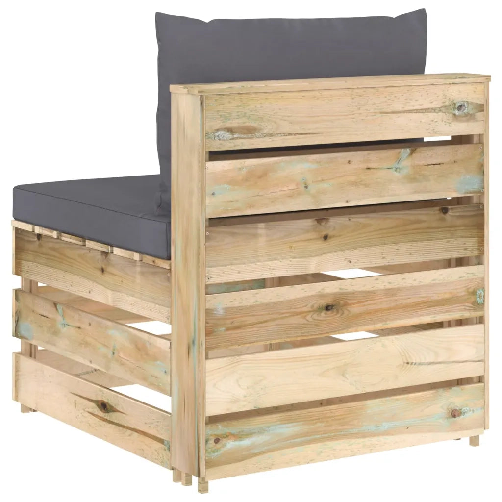 Divano Centrale Modulare con Cuscini in Legno Impregnato Verde 3074507