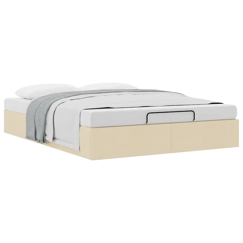 Struttura Letto Pouf senza Materasso Crema 140x190 cm Tessuto