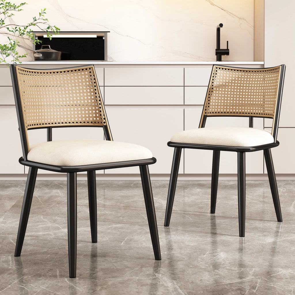 Set 2 sedie da pranzo 50x48x80 cm, rattan nero e PU