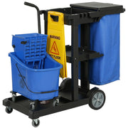 Carrello per pulizia con 3 ripiani, secchio strizzamop e sacco 70 litri ¨C zephmum ¨C Blu