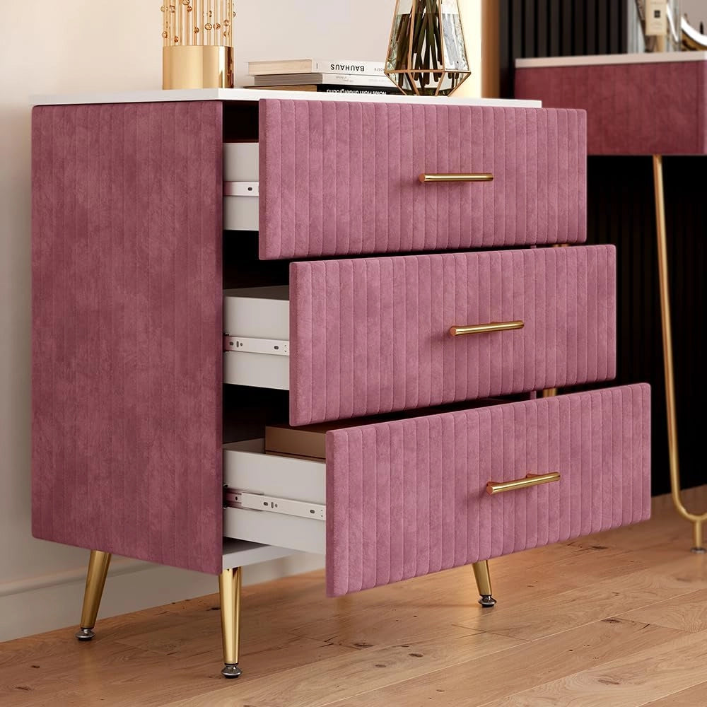 Cassettiera Velia, rosa, 70 x 78.5 cm con 3 cassetti, per riporre abiti e oggetti di uso quotidiano