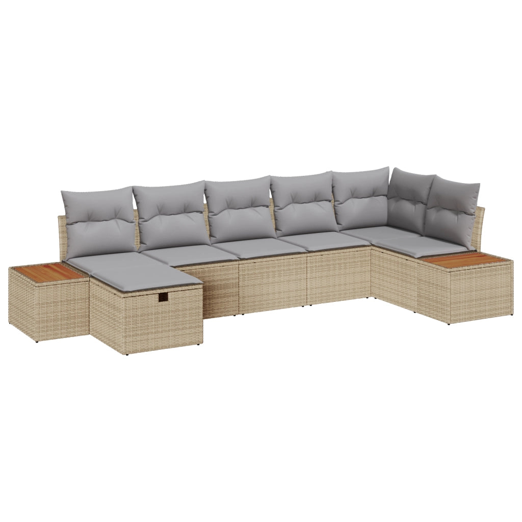Set da Giardino di 7 Pezzi con Cuscini Beige Polyrattan