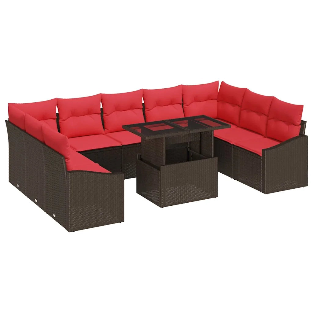 Set di divani 10 pz 9-Numero di posti Marrone e Rosso 3349070