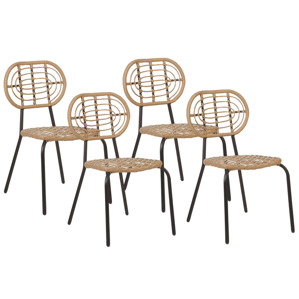 Set di 4 sedie in rattan con cuscino di seduta naturale intrecciato interni ed esterni stile boho