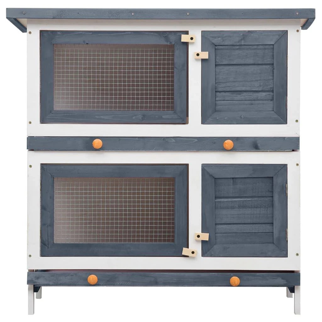 Conigliera da esterno con 4 porte 90 x 45 x 90 cm legno grigio 02_0000592