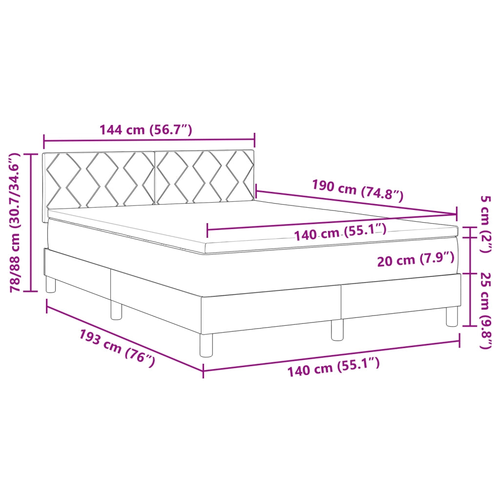 Letto Box Spring con Materasso e LED Nero 140x190 cm Velluto