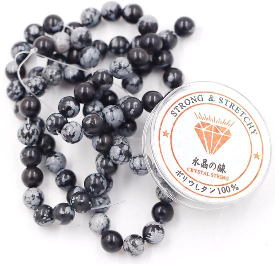 Kralen con corda per la creazione di accessori per l'autoaiuto Pietre di energia per bracciali curativi 10 mm = 76 pezzi e 1 rotolo di filo Obsidiiana a forma di fiocco di neve 10 mm