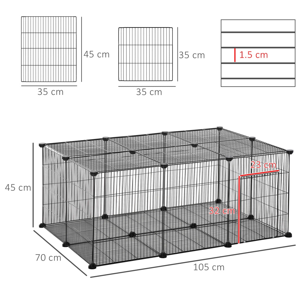 Gabbia per Conigli e Piccoli Animali ¨C zephmum ¨C Nero, Metallo, Modulabile, 105x70x45cm