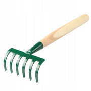 Rastrello da giardino in metallo KADAX, piccolo, 35 cm, 6 denti, manico in legno massello
