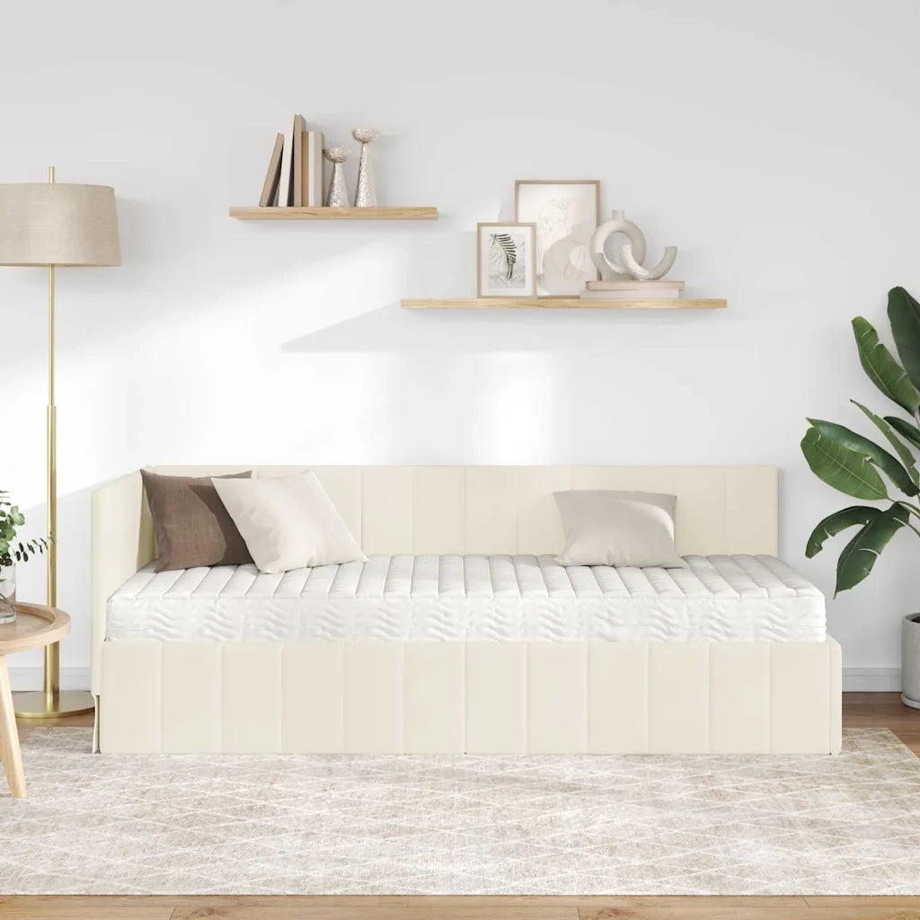 Struttura Letto Angolare con Materasso 2 pcs Crema Velluto
