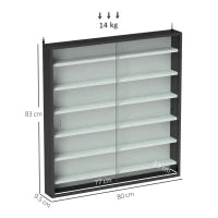 Bacheca Portaoggetti a 5 Ripiani Regolabili in Legno con Ante in Vetro, 80x9.5x83 cm, Bianco e Nero