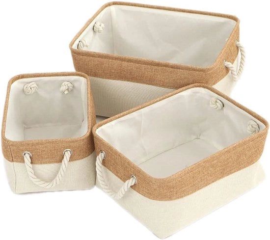 Caselliere opgiunte - Caselliere decorativa in tessuto - Organizzatore stile - Beige - 2 pezzi - Adatto per mensole e armadi