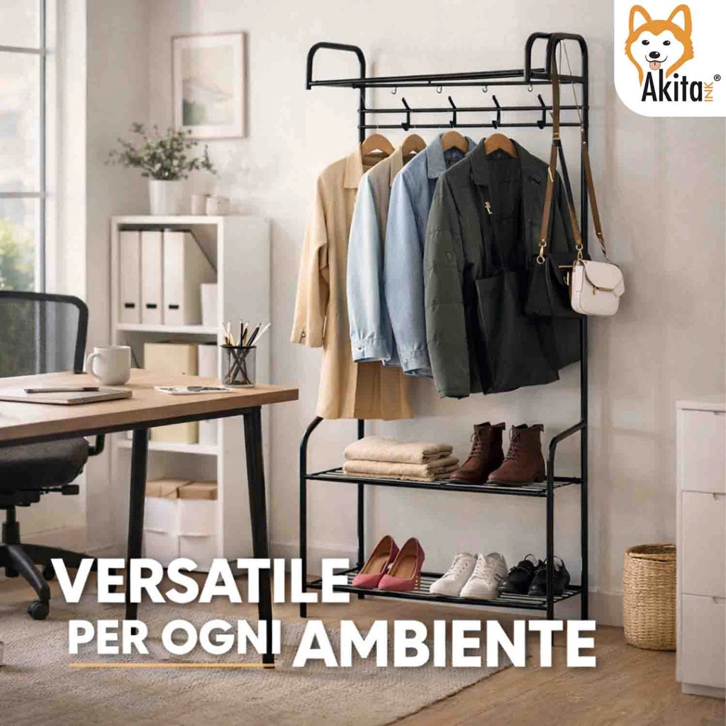 Akitaink Stand Appendiabiti da Terra con Ripiani e Ganci Nero
