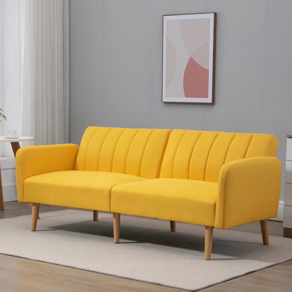 Divano Letto Moderno ¨C zephmum ¨C 173x75x73 cm Tessuto Giallo con Respaldo Regolabile