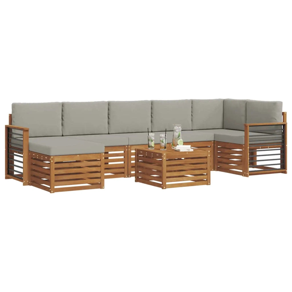 Set di divani da esterno 8 pcs Grigio Naturale e Chiaro