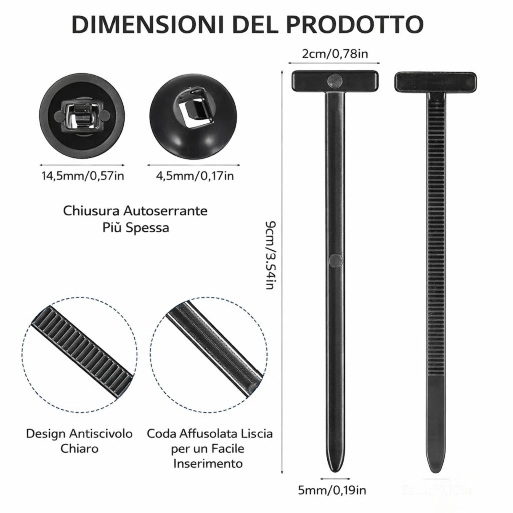 50 Fascette Nylon Auto + Clip Rivetto a Bottone Autobloccanti Fissaggio Paraurti