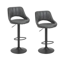 Set 2 Sgabelli da Bar Girevoli con Schienale e Poggiapiedi, Sgabelli Alti Moderni con Altezza Regolabile Base in Metallo Seduta Finta Pelle Grigia, 47x52x87-109cm
