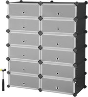 Rack da Scarpe Rettilineo con 12 Comparti in Plastica per Parete con Viti - Nero - 40 x 30 x 17 cm
