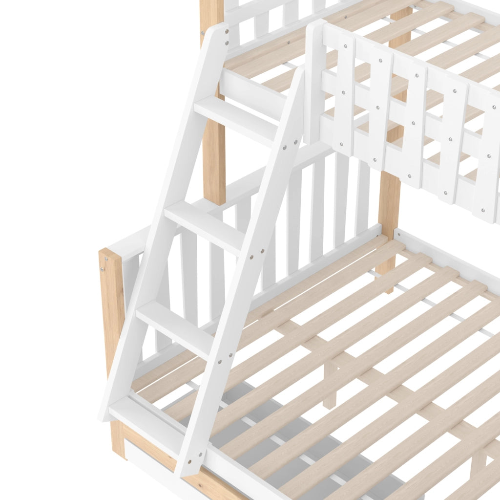 Letto a castello 90x200 + 140x200 cm con cassetti, bianco naturale