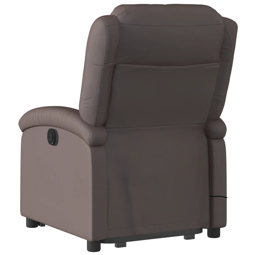 Poltrona a Rialzo Massaggi Reclinabile Marrone Scuro Vera Pelle 3204267