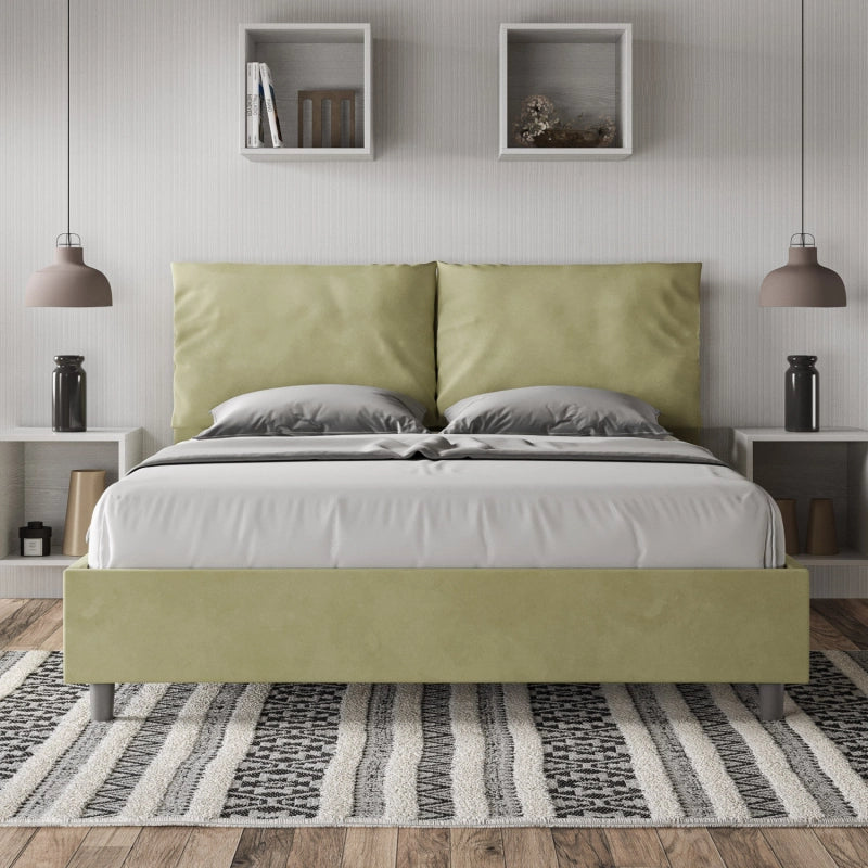 Letto imbottito Matrimoniale 160x190 cm Antea - Con rete,Microfibra,Tè verde