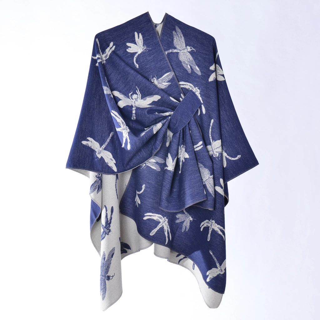Nuovo scialle jacquard versatile con motivo a libellula per donna, stile etnico autunnale, morbido e caldo.