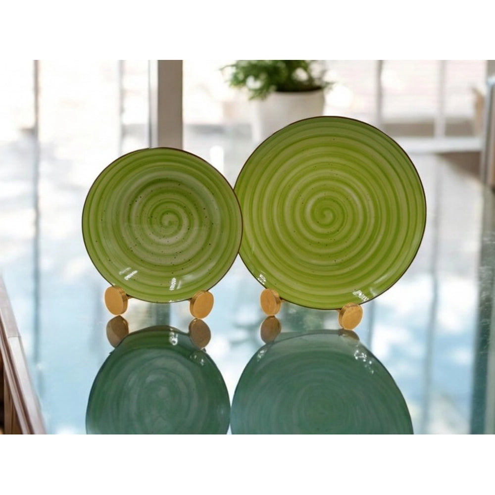 Servizio di Piatti da Tavola in Ceramica Spirale Verde 12 Pezzi