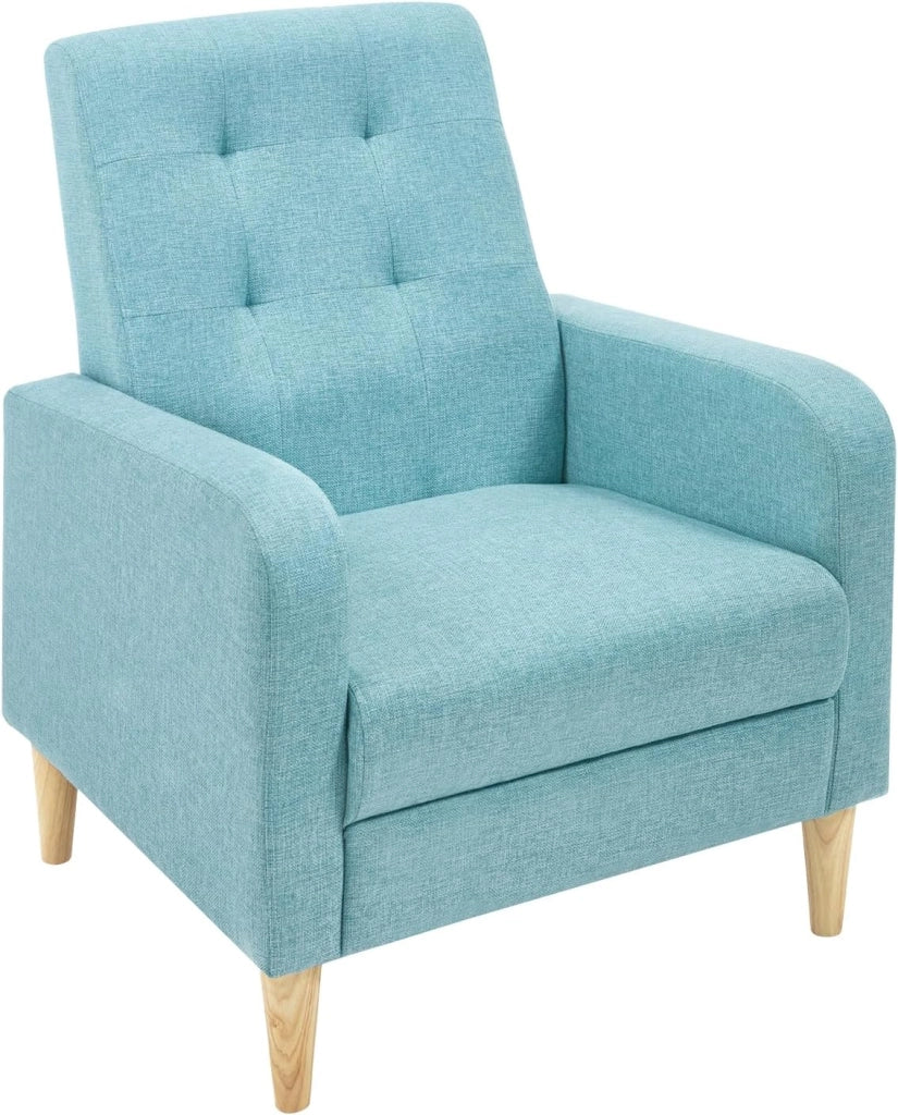 Poltrona da Salotto, Poltrona Relax con Schienale Alto, Sedia di Relax con Pieno Legno Massello Piedi, Seduta Imbottita, Rivestimento in Lino, per Salotto, Ufficio, Blu, SKS41bl