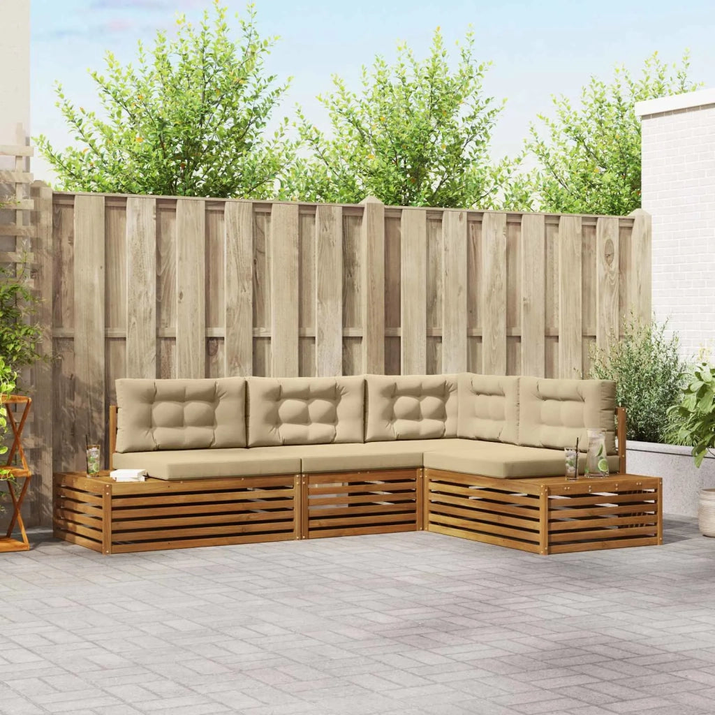 Set di divani da esterno con cuscino 4 Pezzo Naturale e Beige