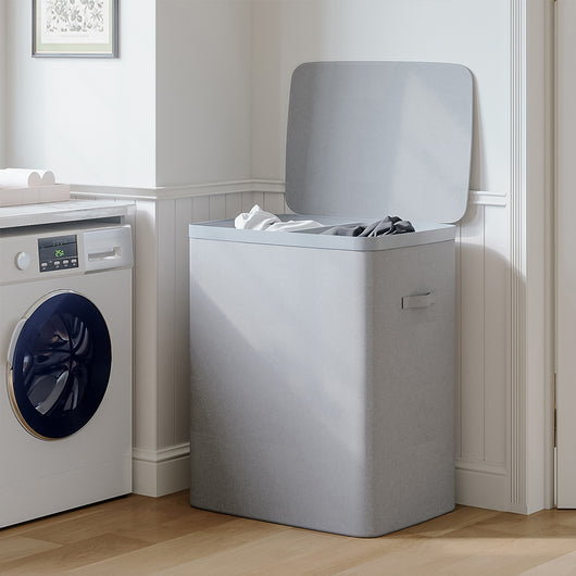Cesto Portabiancheria Sporca con Divisorio Porta Biancheria Doppia Cesta Grigio