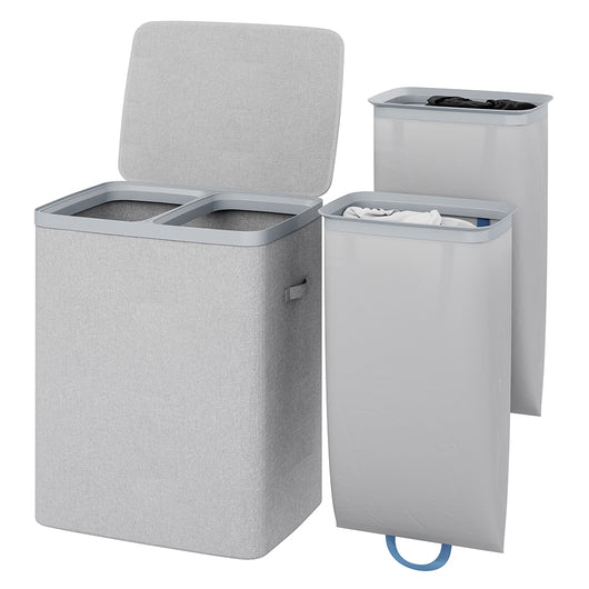 Cesto Portabiancheria Sporca con Divisorio Porta Biancheria Doppia Cesta Grigio
