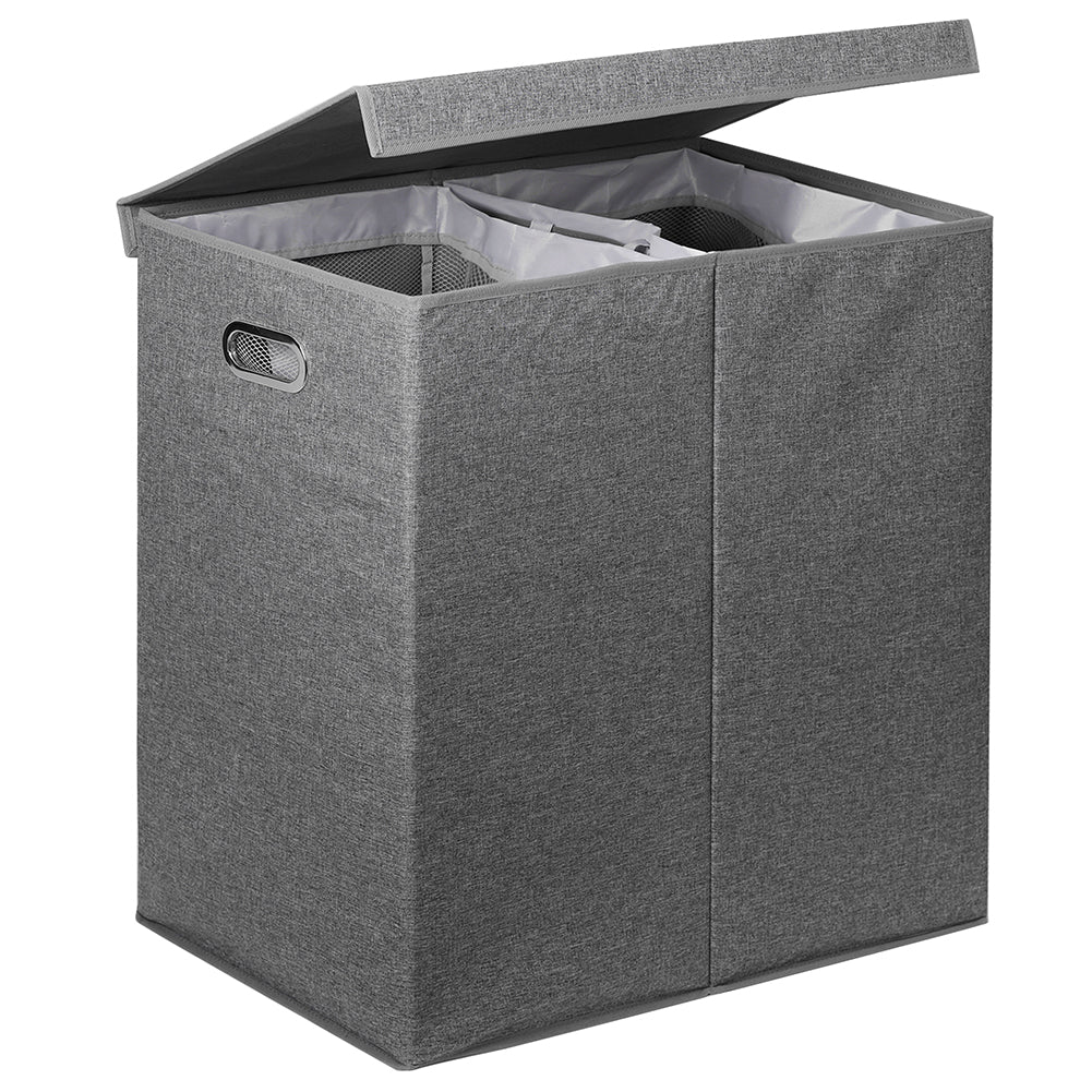 Cesto Portabiancheria Sporca con Doppio Scomparto Porta Biancheria Manico Metallo