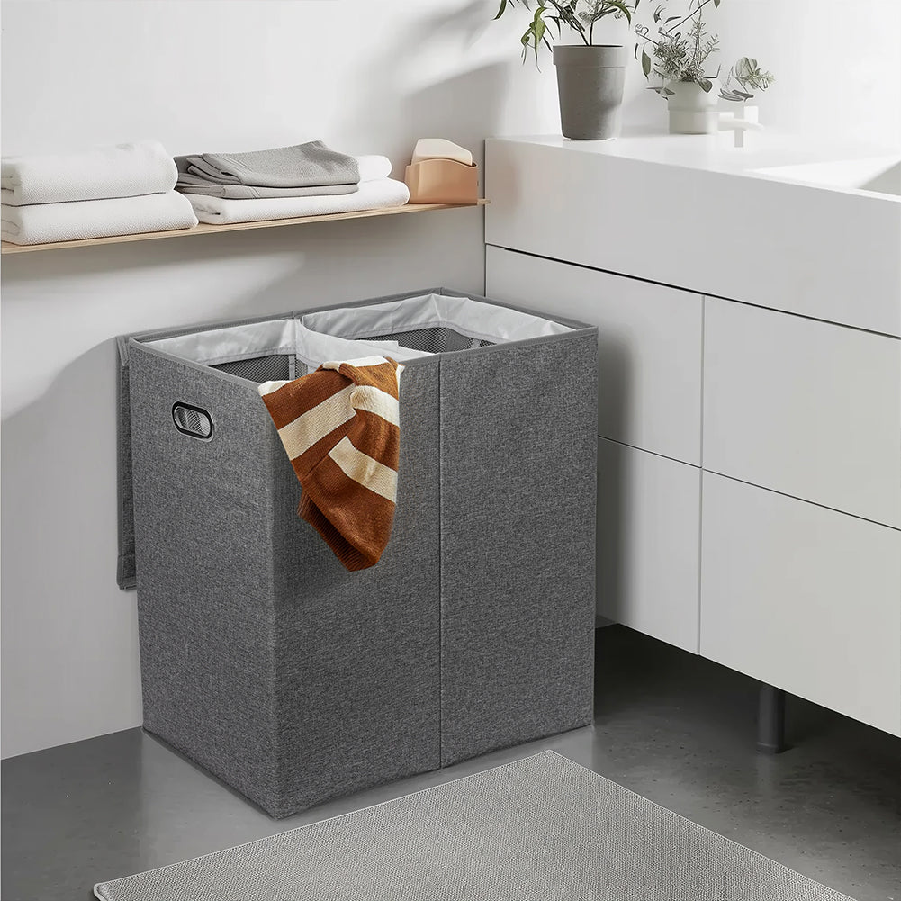 Cesto Portabiancheria Sporca con Doppio Scomparto Porta Biancheria Manico Metallo