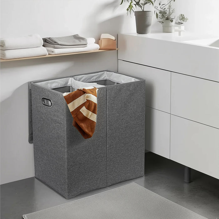 Cesto Portabiancheria Sporca con Doppio Scomparto Porta Biancheria Manico Metallo
