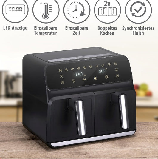 Double Air Fryer Friggitrice Aria Calda 8L Display Digitale 1700W Cottura senza Grassi
