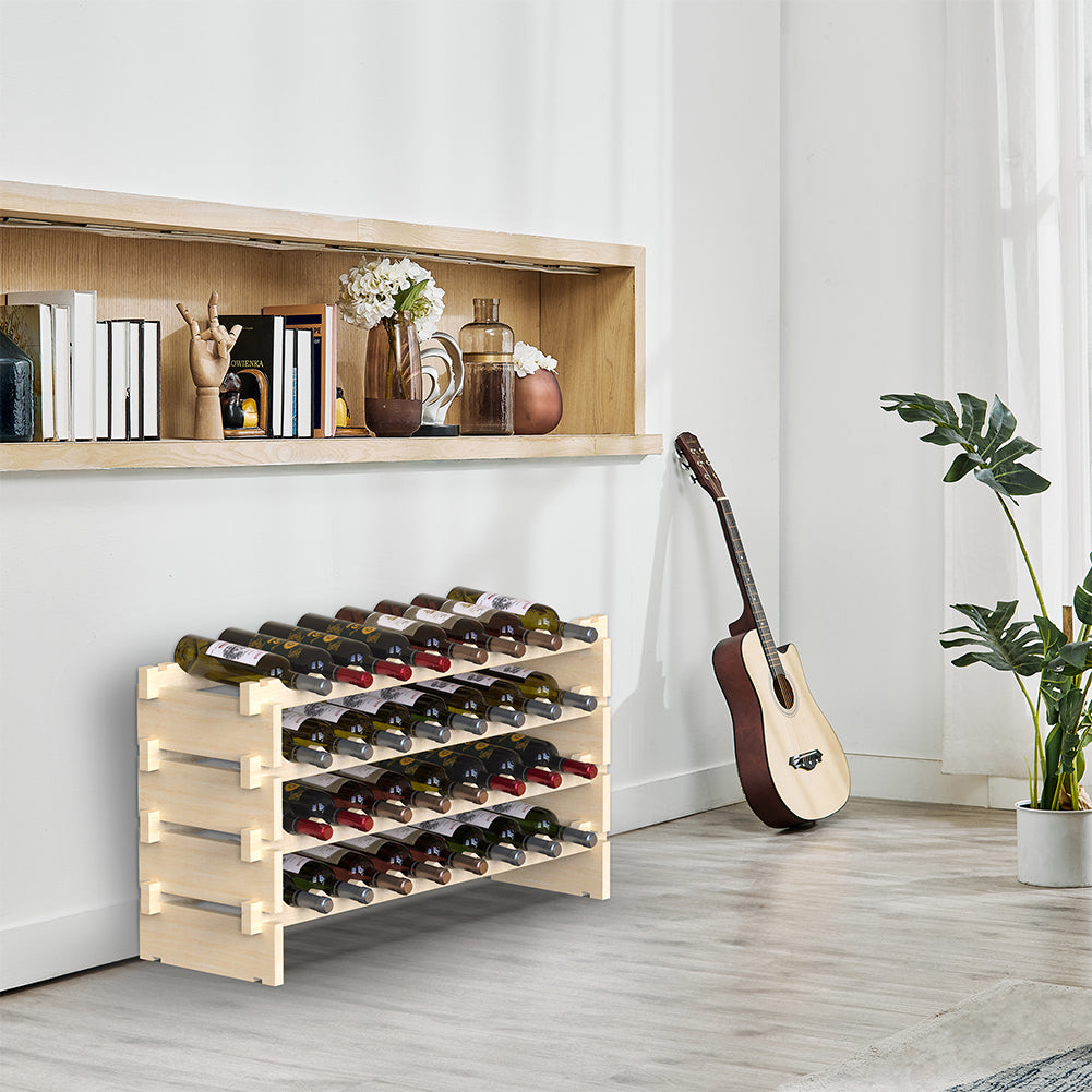 Porta Bottiglie Cantinetta Legno di Pino 4Piani 32 Scomparti 90x30 H54cm Casa Bar