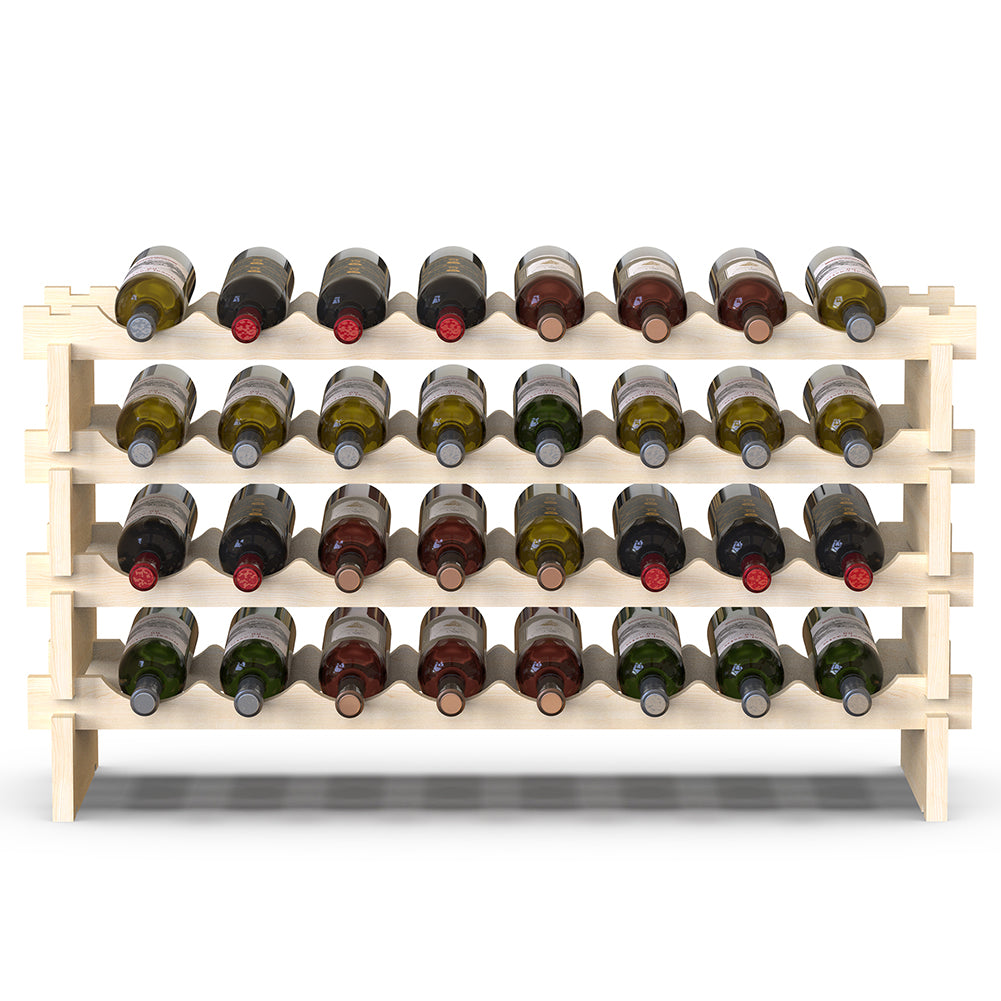 Porta Bottiglie Cantinetta Legno di Pino 4Piani 32 Scomparti 90x30 H54cm Casa Bar