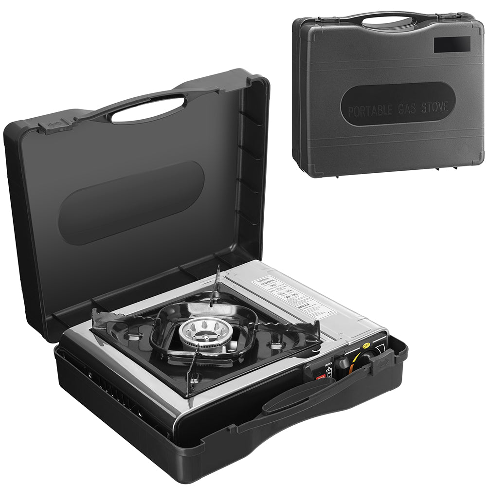 Fornello a Gas 1 Fiamma Portatile con Valigetta per Campeggio Grigio