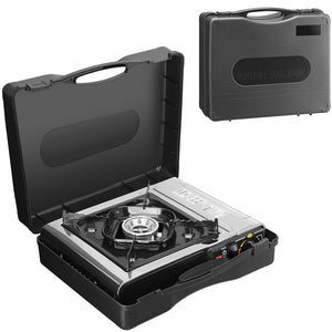 Fornello a Gas 1 Fiamma Portatile con Valigetta per Campeggio Grigio