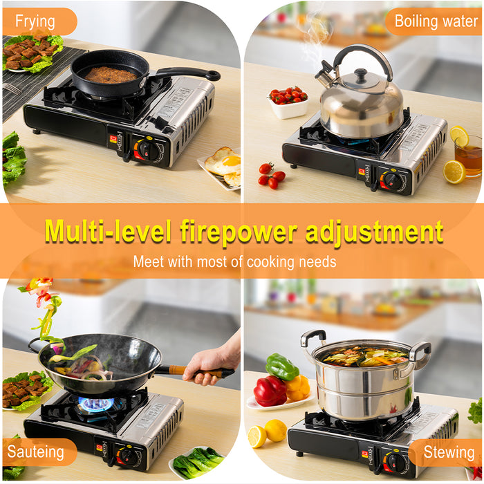 Fornello a Gas 1 Fiamma Portatile con Valigetta per Campeggio Grigio